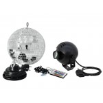 Veidrodinis gaublys EUROLITE Mirror ball set 20cm with LED RGB spot RC