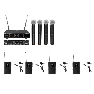 OMNITRONIC Set UHF-E4 Wireless Mic System + 4x BP + 4x Lavalier Microphone 823.6/826.1/828.6/831.1MH