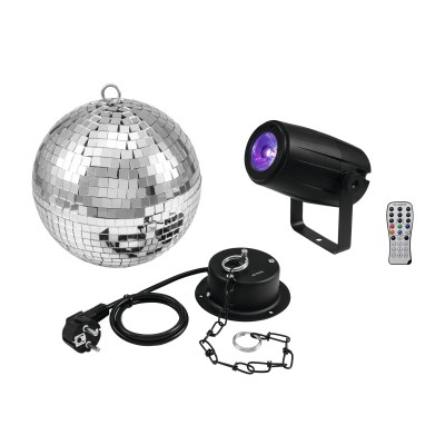 EUROLITE Mirror Ball 20cm with motor + LED PST-5 QCL Spot bk EUROLITE Mirror Ball 20cm with motor + LED PST-5 QCL Spot bk