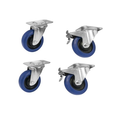 ROADINGER Set Swivel castors 100mm blue 2x RD-100 + 2x RD-100B with Brake ROADINGER Set Swivel castors 100mm blue 2x RD-100 + 2x RD-100B with Brake