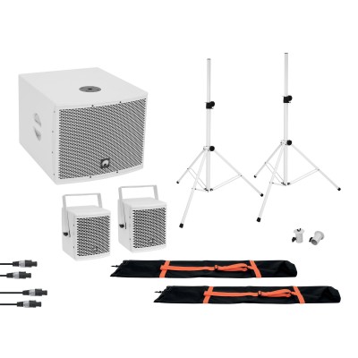 OMNITRONIC Set MOLLY 2.1 Active System Sub + 2x Top + Accessories, white OMNITRONIC Set MOLLY 2.1 Active System Sub + 2x Top + Accessories, white